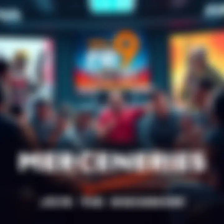 Group of fans talking about the potential co-op mercenaries mode in re9, excited expressions, game posters in the background