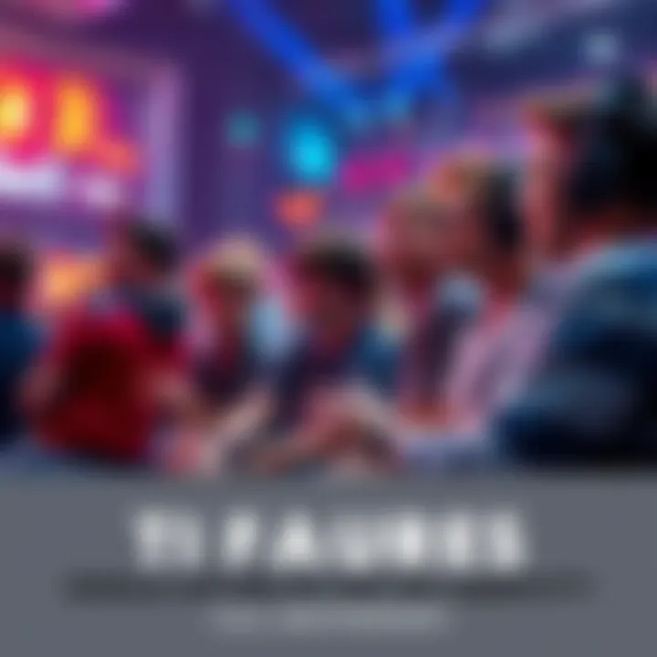 A group of fans enthusiastically discussing nostalgic features of The International while seated at a gaming event.