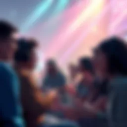 A group of fans chatting enthusiastically about their favorite voice line interactions from games