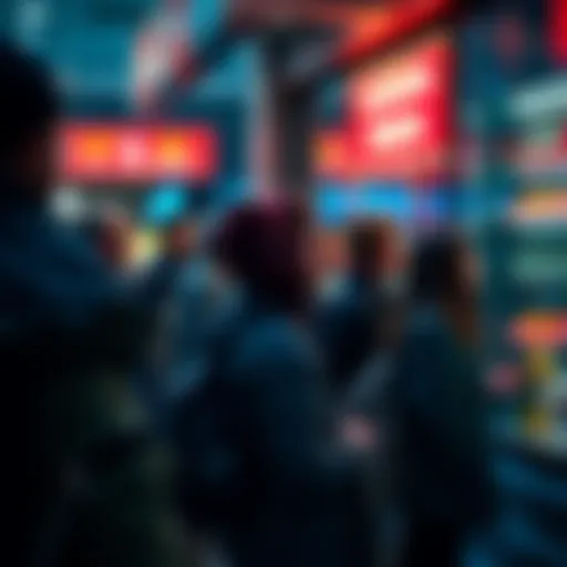 A group of excited fans standing in line at a store to pre-order the Deluxe Version of an upcoming product