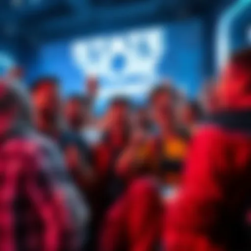 Fans react to sequel announcement Group of excited fans discussing sequel news at a gaming event