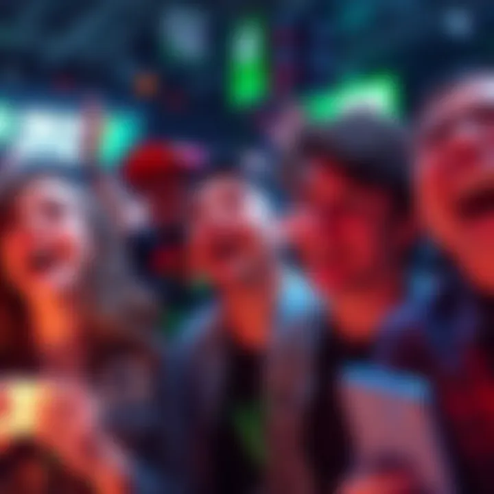Excited fans at the Xbox showcase experiencing a shocking moment, with expressions of surprise and anticipation.