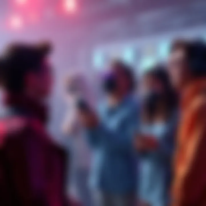 Group of fans talking about the new digital deluxe outfit in Requiem, showing excitement and curiosity.