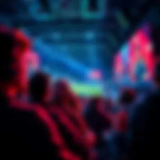 Fans Watching a Game A group of fans engaged in watching a gaming event on large screens, showing excitement and enthusiasm.