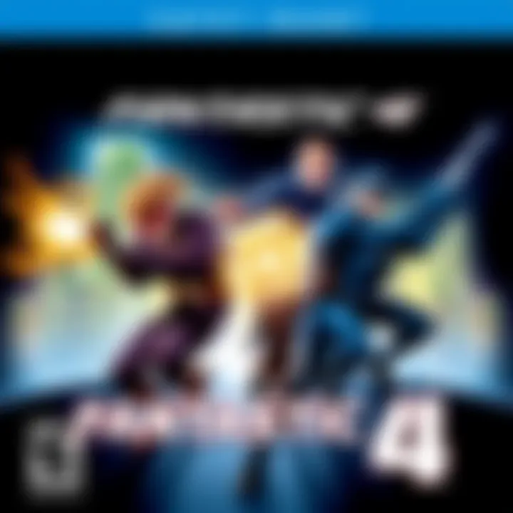 Fantastic 4 Game Cover Cover art of the 2005 Fantastic 4 game featuring the four heroes in action poses with a city background.