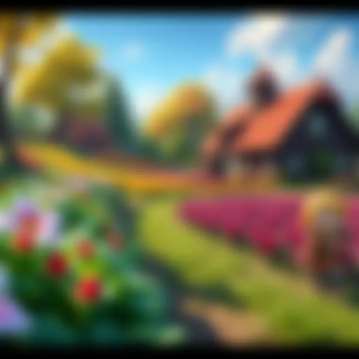 Colorful fantasy farming scene with lush crops, friendly NPCs, and a cozy farmhouse in the background