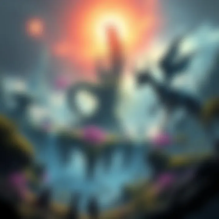 Concept art featuring a vibrant fantasy world with magical creatures and lush landscapes, hinting at the new game by Shinji Mikami