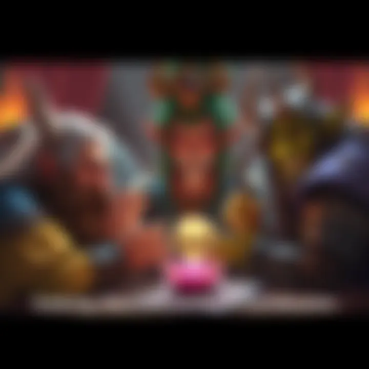 Dwarves, Elves, and Orcs discussing traits they find attractive in others, surrounded by symbols of their cultures.