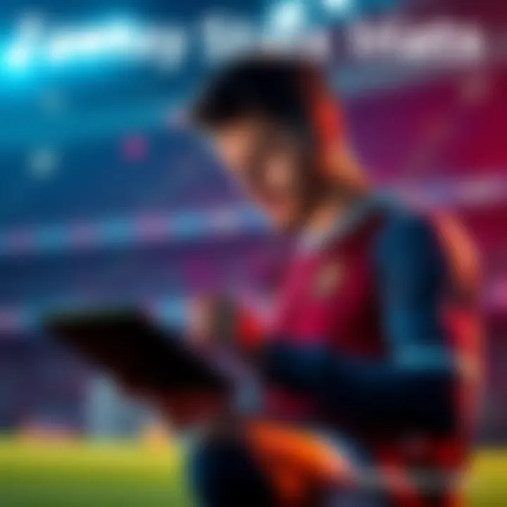 A soccer player analyzing fantasy statistics on a tablet, showcasing how metrics affect perceptions of athletes.