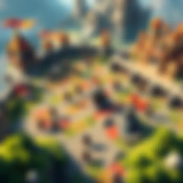 Fantasy Strategy Game Scene A vibrant battlefield featuring knights and wizards in a medieval setting, with colorful landscapes and strategic formations.