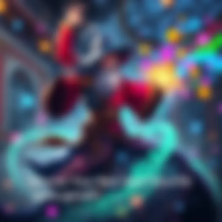 A wizard in a vibrant robe casting colorful spells in a magical world.