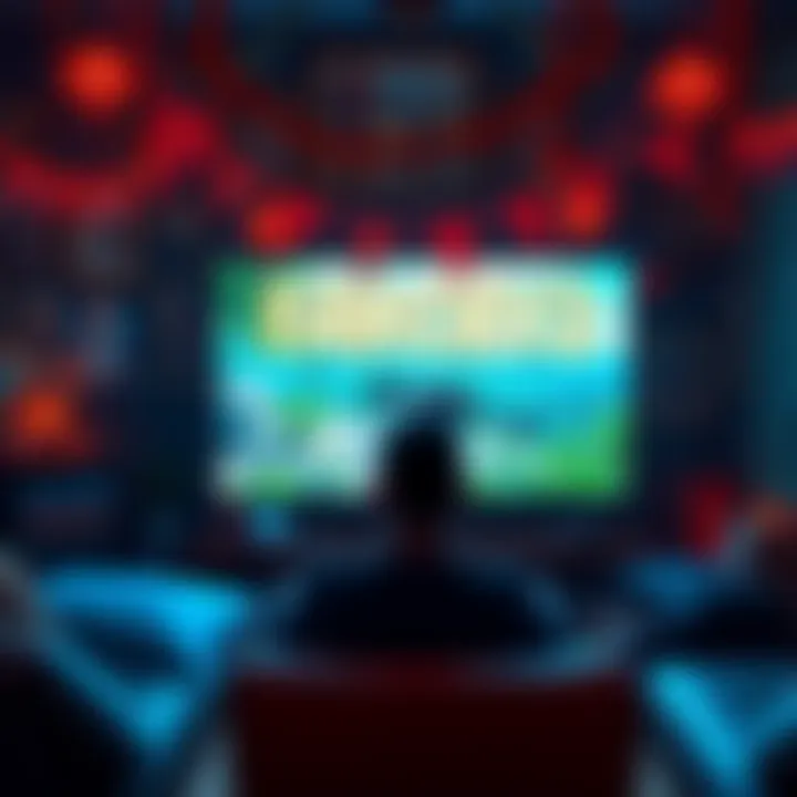 A gamer enjoying Far Cry 2 on a screen, surrounded by themed decorations and memorabilia from the game.