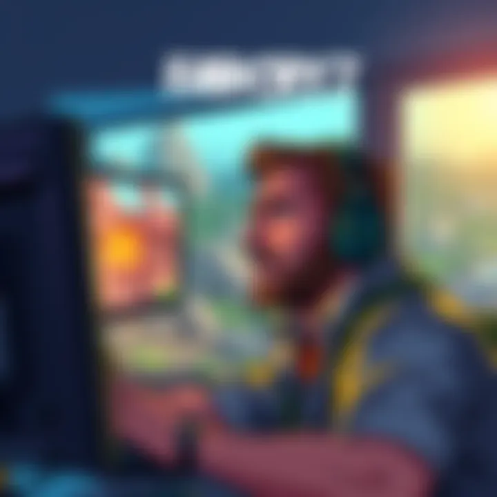 Illustration showing a game developer frustrated while testing generative AI technology for Far Cry 7, with graphics on screen appearing low quality.
