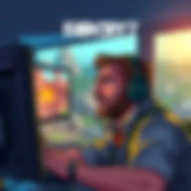 Far Cry 7 Generative AI Testing Illustration showing a game developer frustrated while testing generative AI technology for Far Cry 7, with graphics on screen appearing low quality.