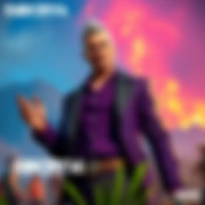 Pagan Min in Far Cry 4 A gamer character is joining forces with Pagan Min, a stylish man in a purple outfit with a confident demeanor, surrounded by a vibrant game environment.