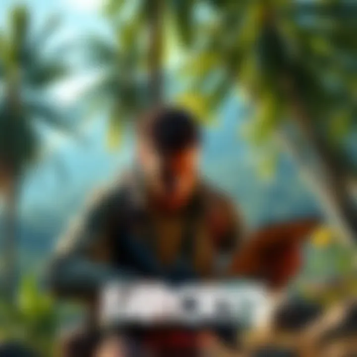 Far Cry 5 Resistance Points Strategy A player strategizing in Far Cry 5, focusing on managing resistance points while preparing for a mission in a lush open-world setting.