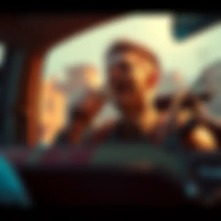 Character Singing in Vehicle Main character in Far Cry singing along to the radio inside a vehicle, creating an immersive gaming experience.