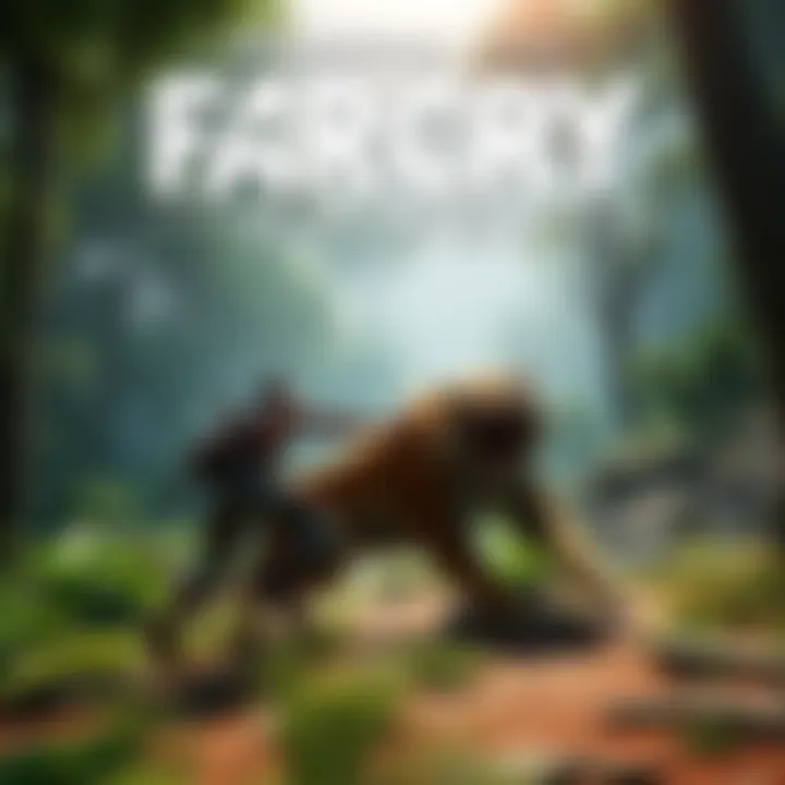 A player character battling a sabertooth tiger in a dense prehistoric forest.