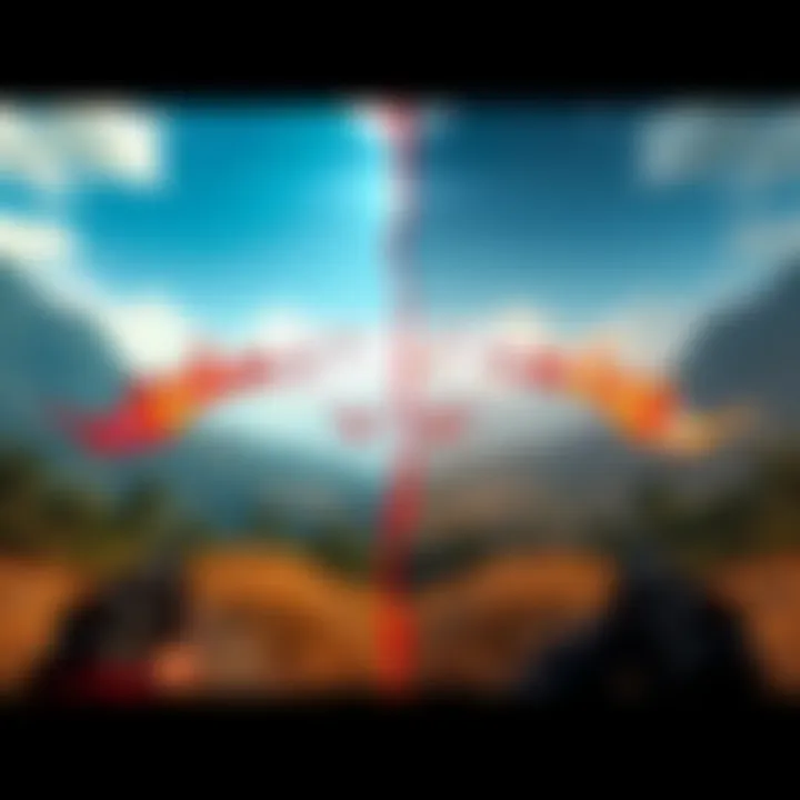 A split-screen showing gameplay scenes from Far Cry 5 on one side and Far Cry 6 on the other, highlighting differences in visuals and mechanics