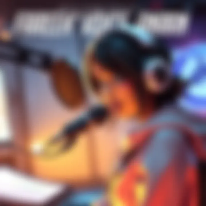 Fareeha, a video game character, in a recording studio with a microphone, showcasing her voice acting for Anran.