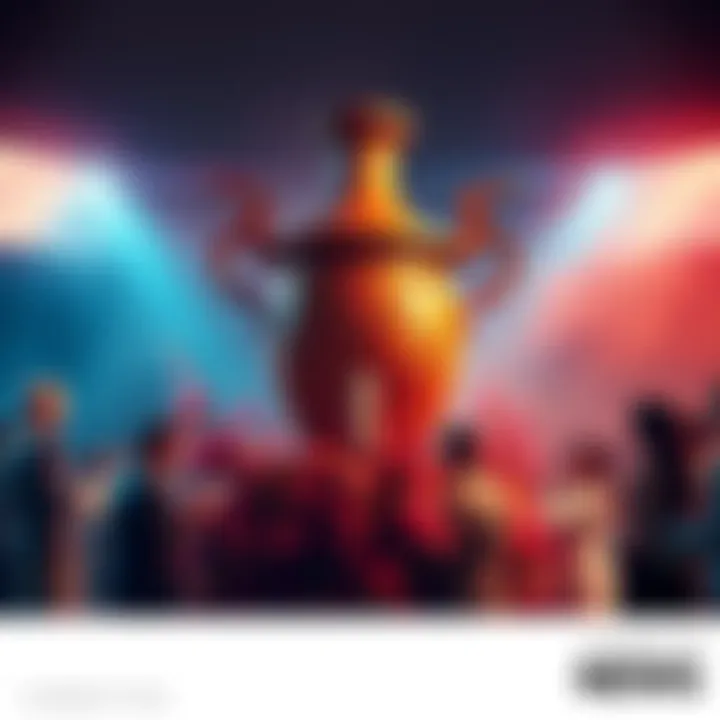 A large, ornate vase named Alexander surrounded by flowers and emotional people saying goodbye