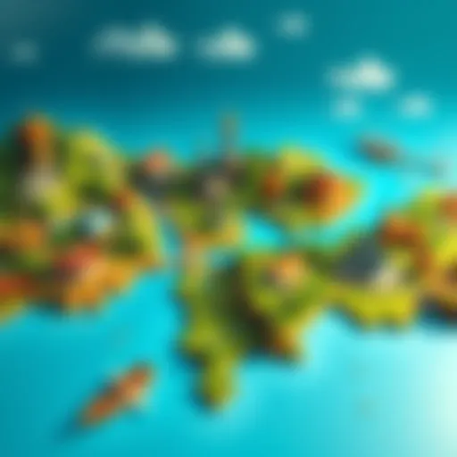 A colorful map showcasing diverse biomes with engaging points of interest featured prominently, symbolizing a heartfelt goodbye.
