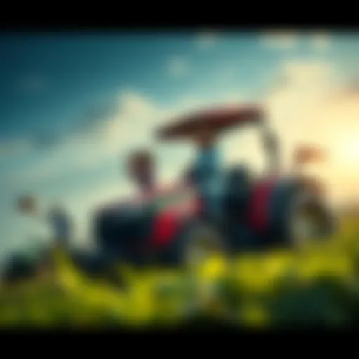 A group of people enjoying a fun adventure on a farm, exploring fields and riding in a tractor.