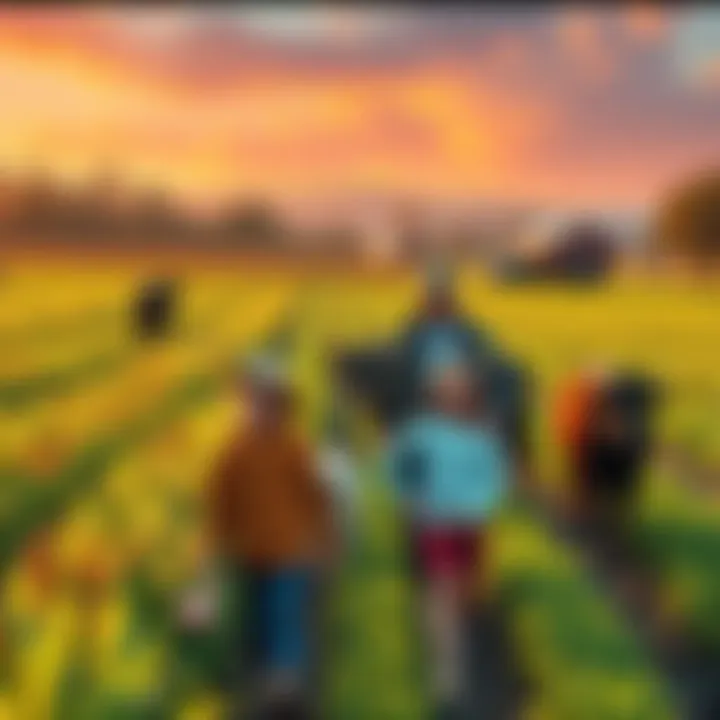 Farm Simulation Scene A vibrant farm scene showing crops, livestock, and a family working together on their homestead.