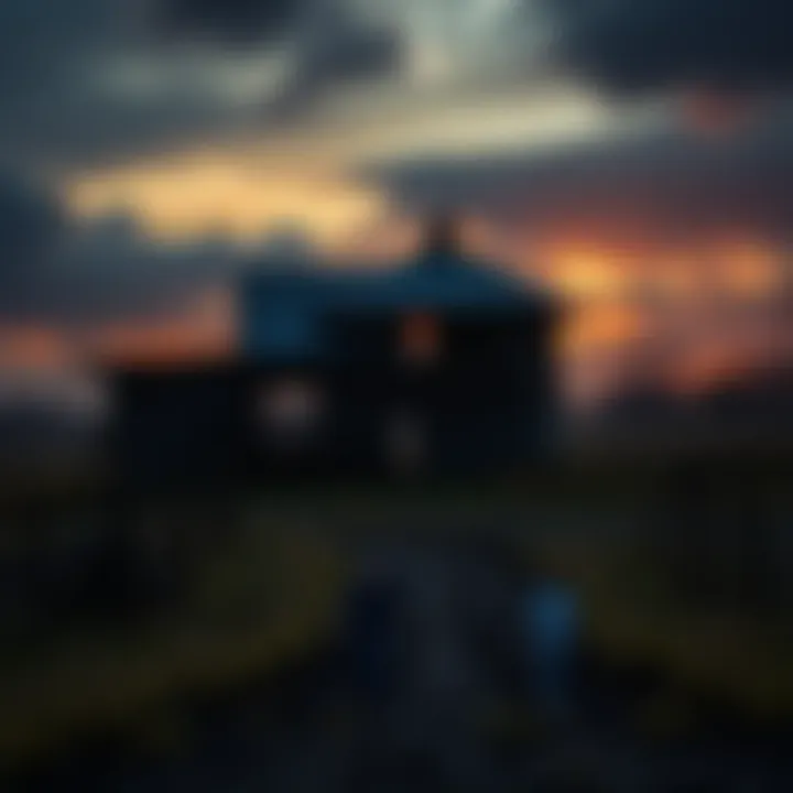A desolate farm scene with a dark sky, broken fences, and ominous shadows hinting at cannibalism as a survival choice, reflecting the grim reality during a zombie apocalypse.