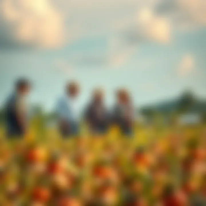 Farmers working together in Nokko A group of farmers collaborating in a field in Nokko, discussing agricultural practices and investment opportunities.