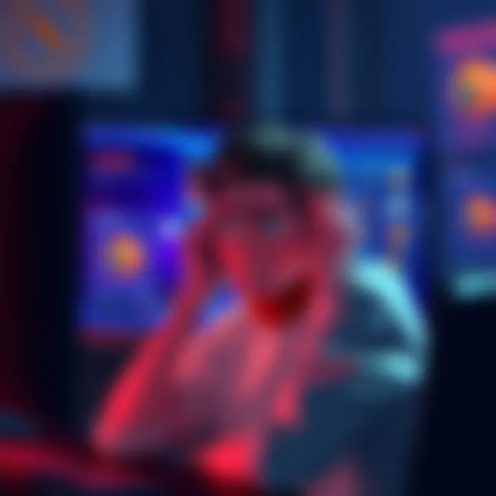 A person with a frustrated expression sitting in front of a computer screen, showing a game interface with Coda Ephemera drops, indicating the struggle to find specific items.