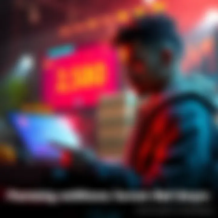 A person collecting credits from Nef Anyo with a digital interface showing increasing profit numbers