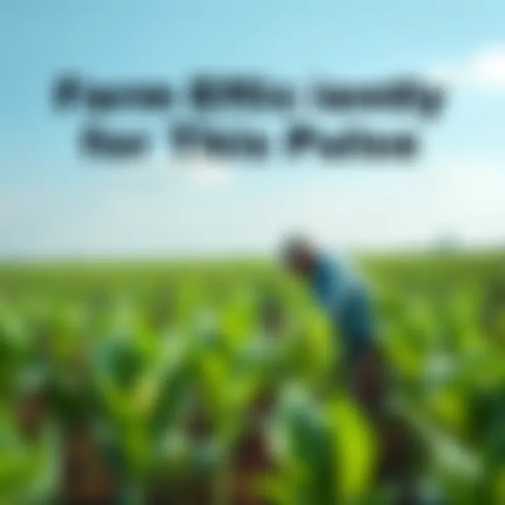 A farmer checking the growth of pulse plants in a green field under a clear sky