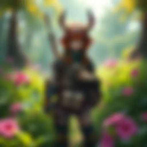 A character representing Voruna with farming gear, standing in a lush environment, ready for a new adventure.