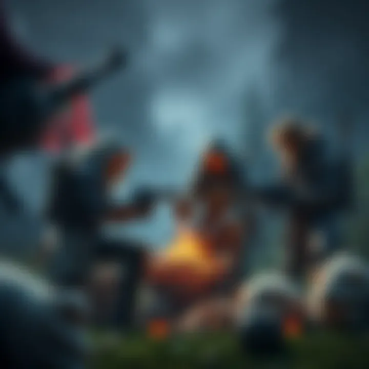 A player character gathering weapon materials during a Peritas Rebellion run with squad members in a fantasy setting