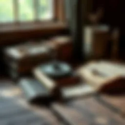 Fascinating Lore A collection of ancient books and scrolls on a wooden table, symbolizing the exploration of captivating lore.