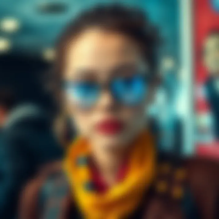 A person wearing stylish glasses with a trendy outfit, showcasing various accessories that complement the look.