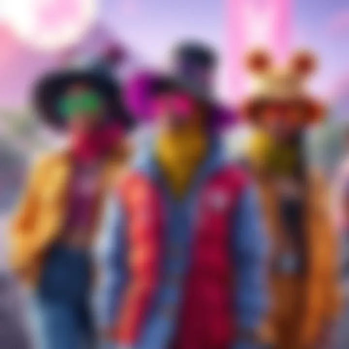 Creative outfits displayed by players in the game Wilds, showcasing vibrant color combinations and unique styles
