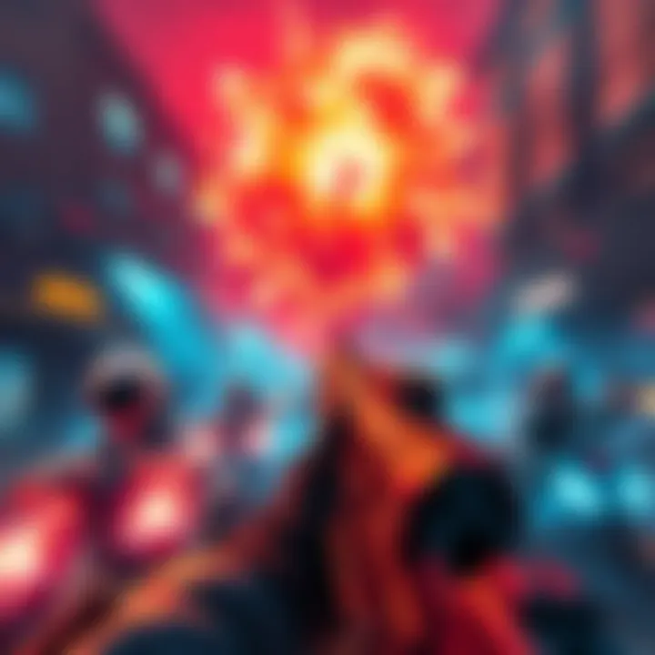 A thrilling scene from a fast-paced first-person shooter game featuring intense action and vibrant graphics.