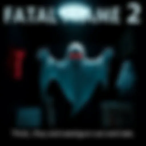 Ghosts from Fatal Frame 2 A spooky ghost character inspired by Fatal Frame 2, floating ominously in a dark environment, with a haunting expression that evokes childhood fears.