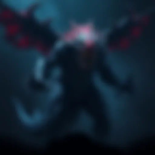 Fatalis Monster Concept A depiction of the mythical Fatalis monster, showcasing its fierce appearance and powerful stance in a dark, ominous environment.