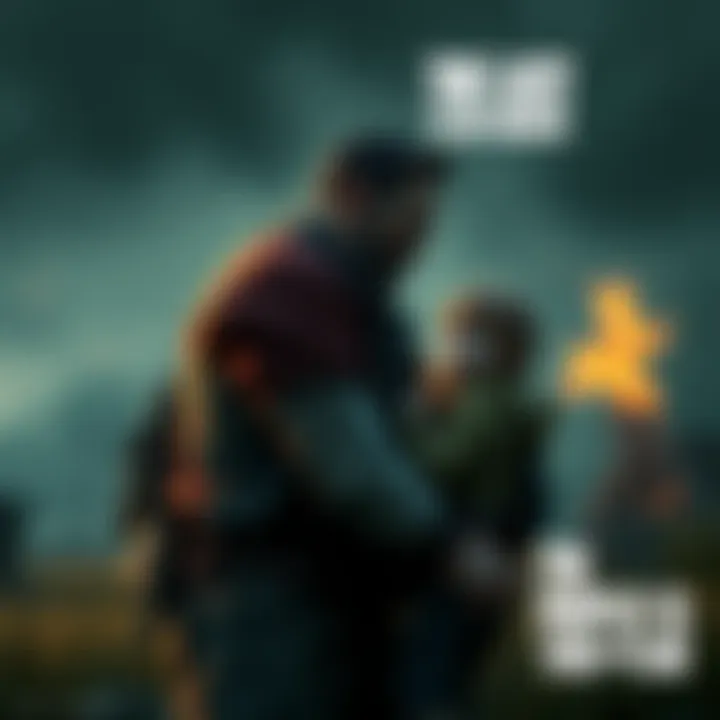 A father and daughter sharing a moment in a post-apocalyptic setting, showcasing their bond and emotions.
