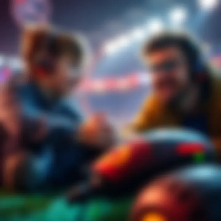 Father and son playing Rocket League A father and son engaged in a friendly match of Rocket League, with the son displaying Grand Champ II skills and the father focused and determined to improve his gameplay.