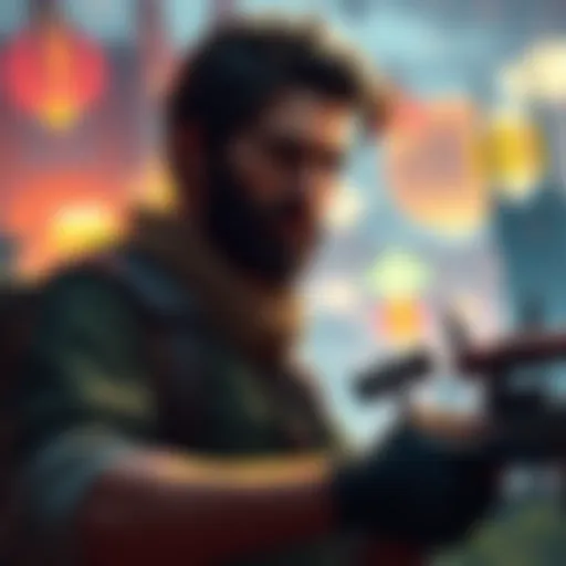 A strong father figure character guides a child through a vibrant game world, showcasing adventure and bonding.