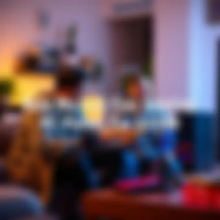 A father shows his son a used gaming PC in their living room, both excited about playing games together