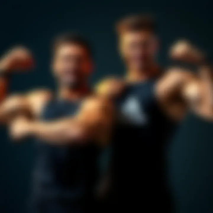 A father and son flexing their muscles together, showcasing their strength and bond