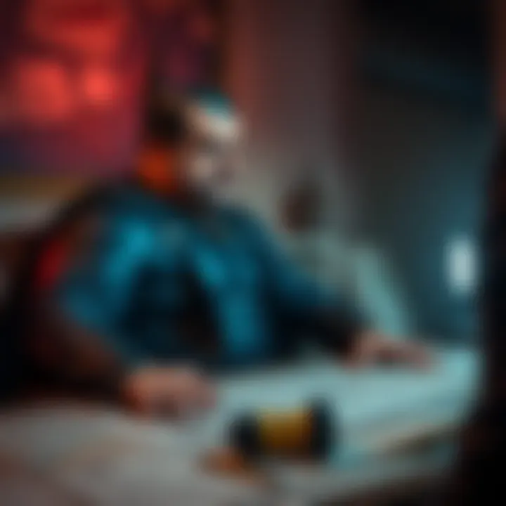 Fatman sits at a table covered with maps and blueprints, looking pensive as he plans his next move.
