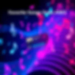 A vibrant graphic featuring musical notes and a playlist with the song Yötön Yö highlighted, inviting people to share their favorite tracks from AW2.