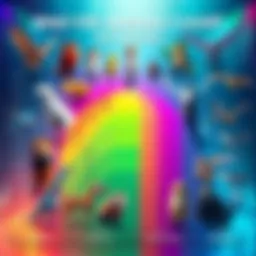 A colorful chart showing various animals loved by people alongside images of new heroes interacting with them.