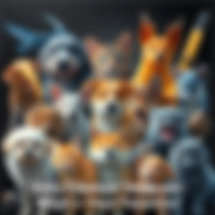 A collage of different favorite animals including dogs, cats, and exotic creatures